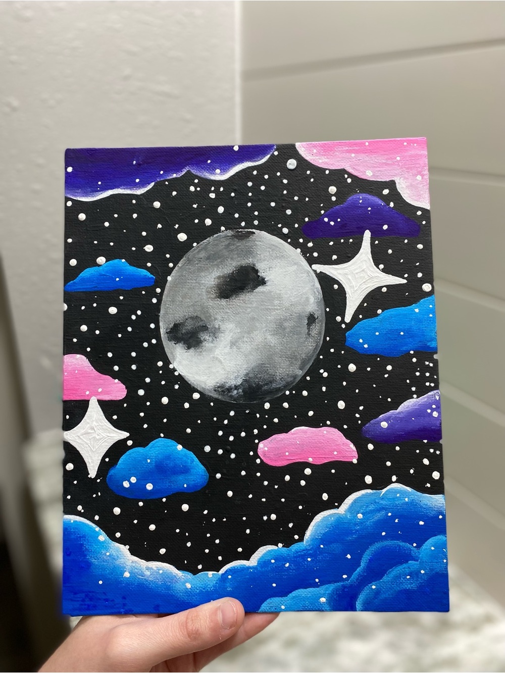 Hand-Painted Cosmic Moon Canvas Board Art